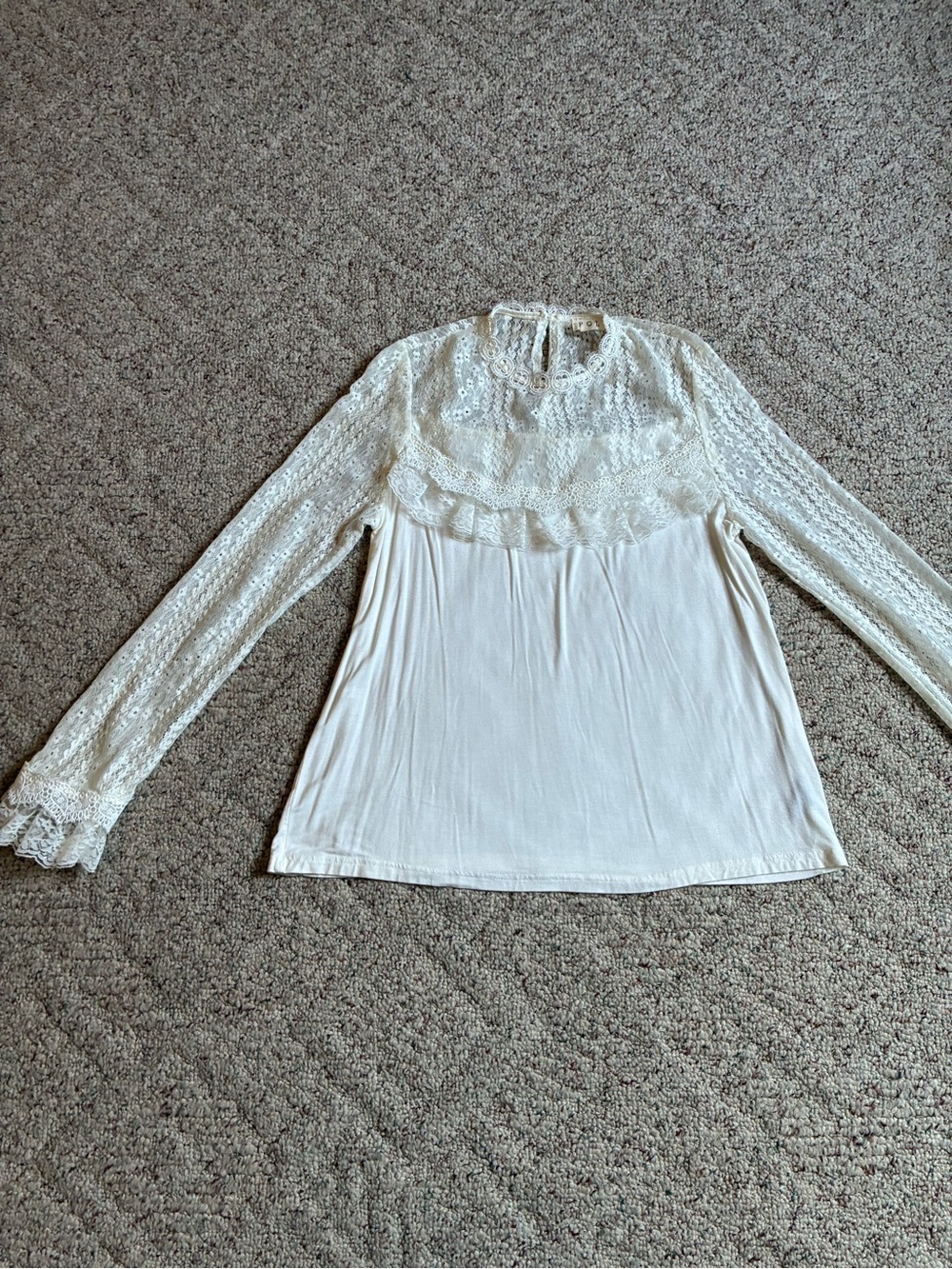 POL Cream Lace Yoke Long Sleeve Blouse